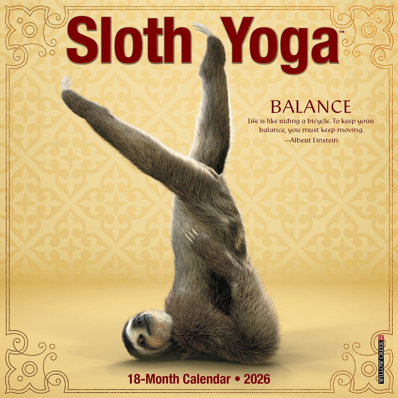 2026 Willow Creek Sloth Yoga 7 x 7 Monthly Wall Calendar (53768)