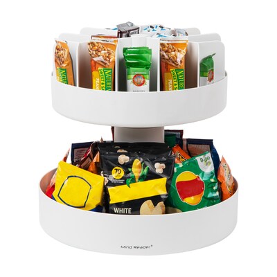 Mind Reader 2-Tier Plastic Lazy Susan Coffee Countertop Organizer, White (SNACKCAR-WHT)
