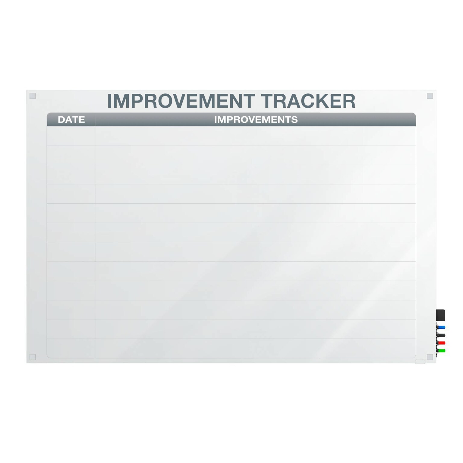 Ghent Manufacturing Harmony Glassboard w/ Standoffs, Round Corners, Improvement Tracker 1, Magnetic, 3H x 4W (GRPHMYRM02V-34)