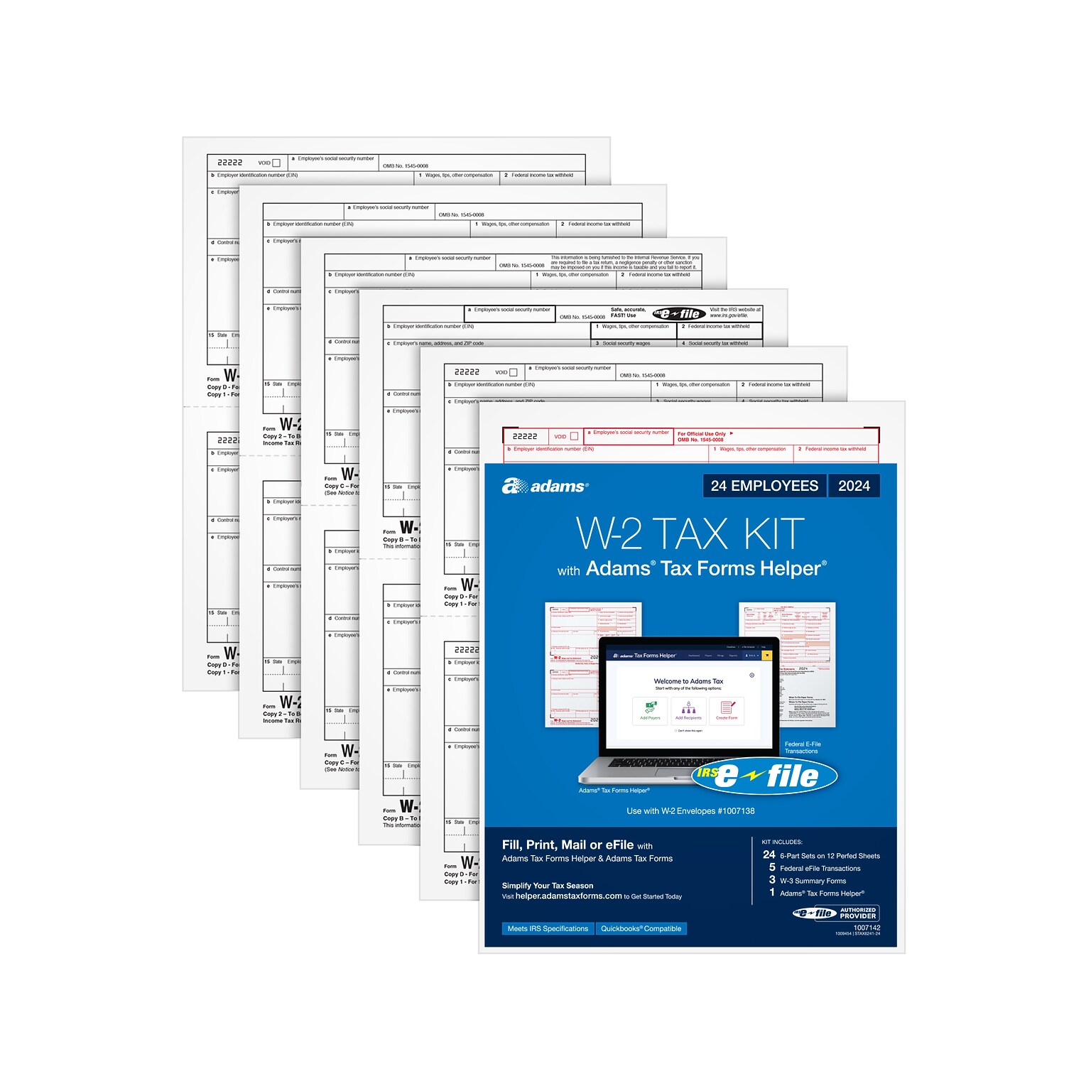 Adams 2024 W2 Tax Form with W3 Forms, efiles, and Access to Tax