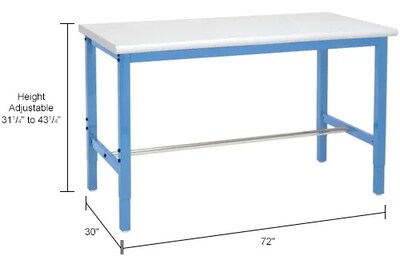 Global Industrial Height Adjustable Workbench, 72"W x 30"D, ESD Safety Edge, Blue (607267BL)