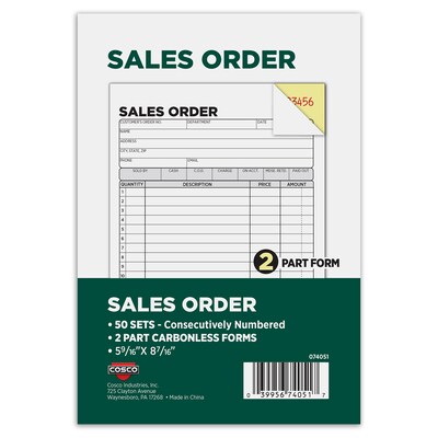 Cosco 2-Part Carbonless Sales Orders, 5.56 x 8.44, 50 Sets/Book (074051)