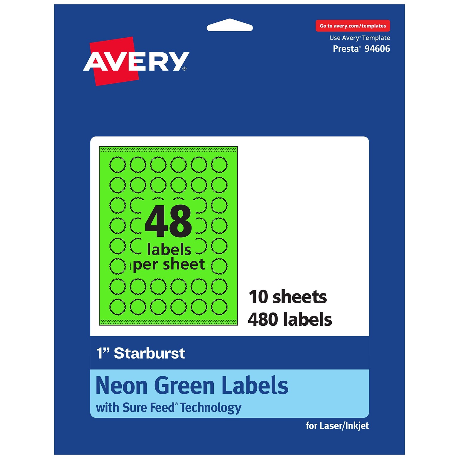 Avery Burst Multipurpose Labels, 1, Neon Green, 480/Pack (94606)
