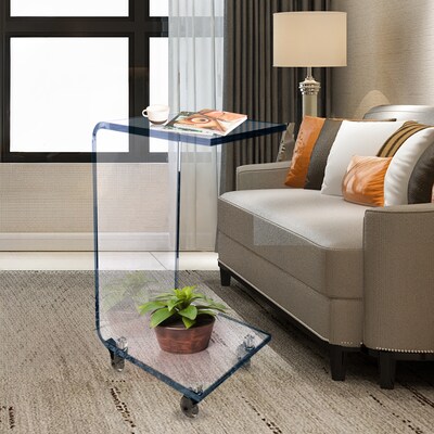 Designstyles Luxurious Acrylic C-Shaped Table on Wheels, Blue (DST-ACTBE)