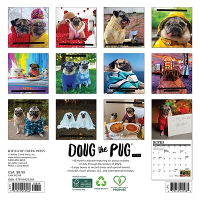 2026 Willow Creek Doug the Pug 7 x 7 Monthly Wall Calendar (53560)