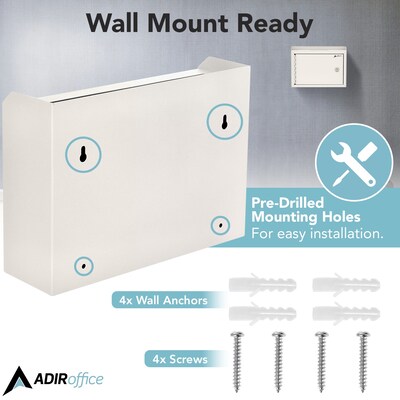 AdirOffice Steel Multipurpose Interoffice Mailbox Drop Box, Medium, White (631-02-WHI-PKG)