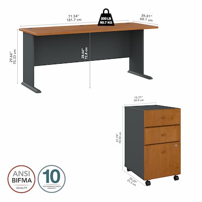 Bush Business Furniture Cubix 72W Desk with Mobile File Cabinet, Natural Cherry/Slate (SRA013NCSU)