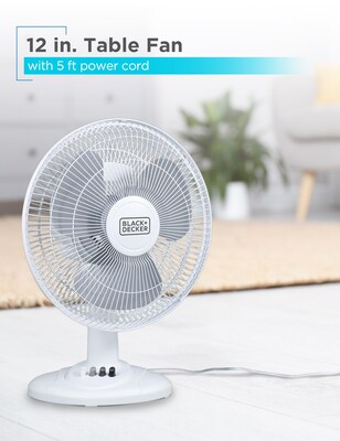 Black & Decker 12 Oscillating Desk Fan, 3-Speed, White (BFDT12SW)