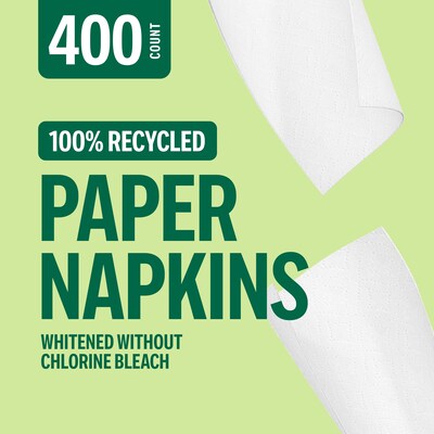 Perk™ ECO Recycled Lunch Napkin, 1-ply, White, 400 Napkins/Pack (CW20179)