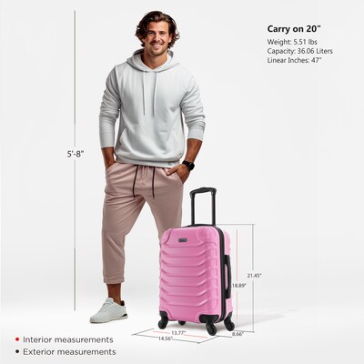 InUSA Endurance 20" Hardside Carry-On Suitcase, 4-Wheeled Spinner, TSA Checkpoint Friendly, Pink (IUEND00S-PNK)