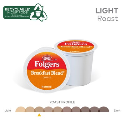 Folgers Breakfast Blend Coffee, Light Roast, 0.24 oz. Keurig® K-Cup® Pods, 24/Box (000370677/6684)