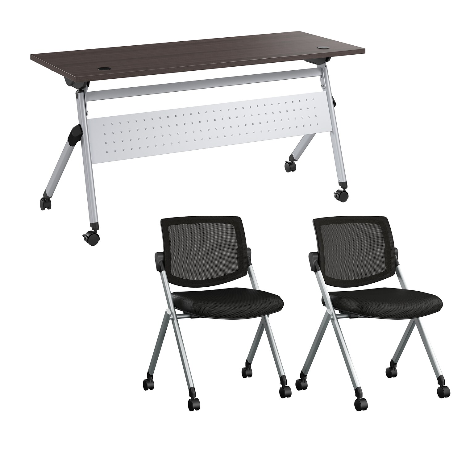 Bush Business Furniture Envision 60W Foldable Training Room Table with 2 Chairs, Storm Gray (NVS003SG)