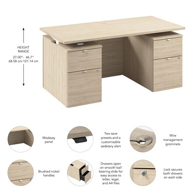 Bush Business Furniture Stratus 60"W Electric Adjustable Standing Desk with Drawers and Panel, Natural Elm (SUT011NE)