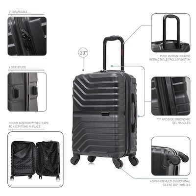 InUSA Aurum 21.65" Hardside Suitcase, 4-Wheeled Spinner, TSA Checkpoint Friendly, Black (IUAUR00S-BLK)