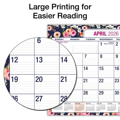 2026-2027 Excello Brands Large Print  22" x 17" Academic Monthly Desk Pad Calendar, Navy Floral (DP-AY26-2217-84)