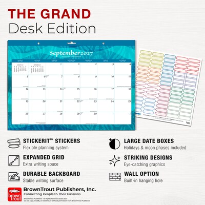 2027 BrownTrout Seaside Currents 17" x 12" Monthly Desk Pad Calendar, Assorted Colors (9798330709304)