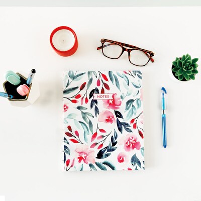 Blueline NotePro Fashion Hard Cover Index Notebook, 7.25" x 9.25", College Ruled, 96 Sheets, Tranquil Blooms (A9C.01)
