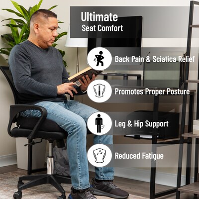 Mind Reader Memory Foam Office Chair Ergonomic Orthopedic Cushion, Black (ORTHOCUSH-BLK)