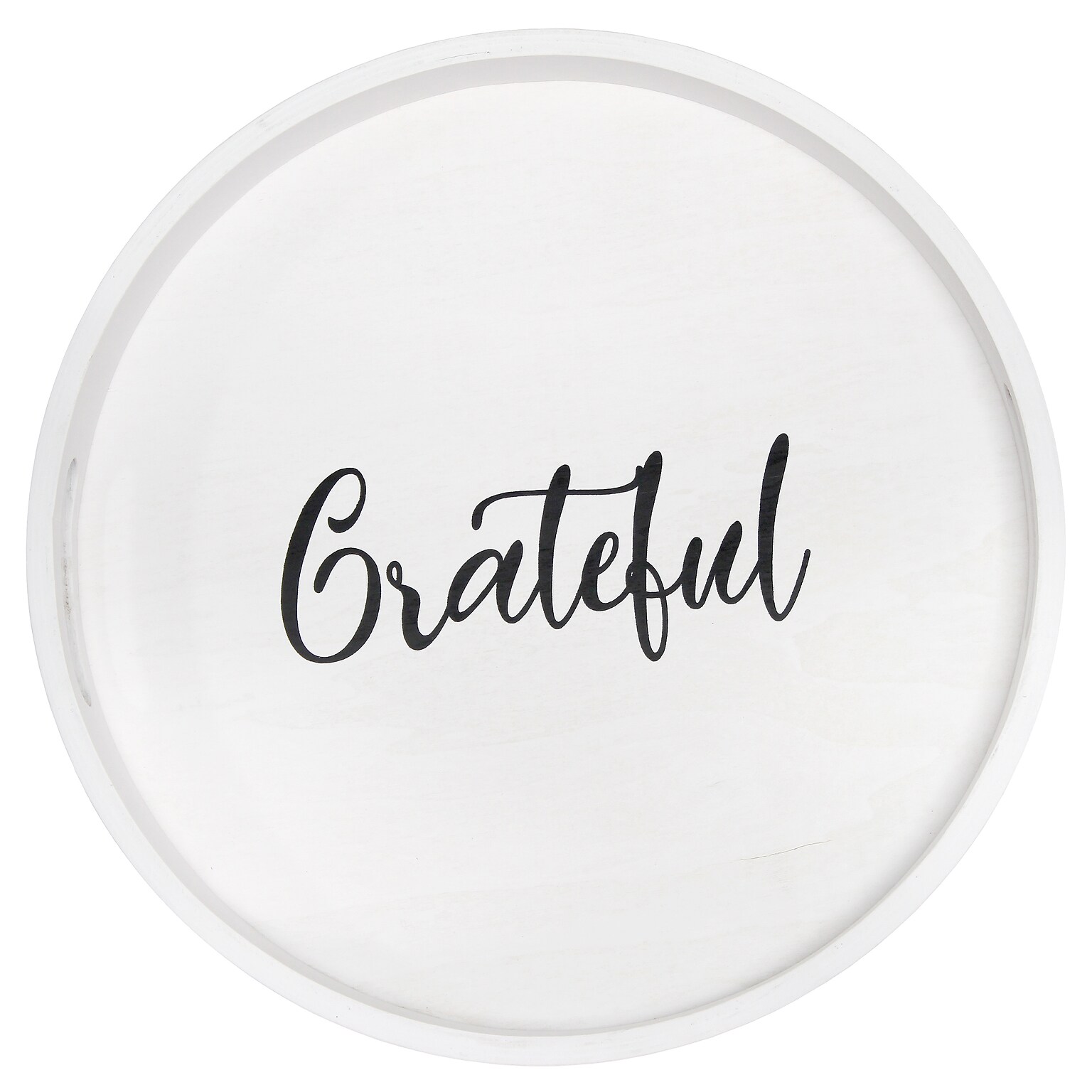 Elegant Designs Grateful Decorative 13.75 Round Wood Serving Tray w/ Handles, White Wash (HG2013-WGT)