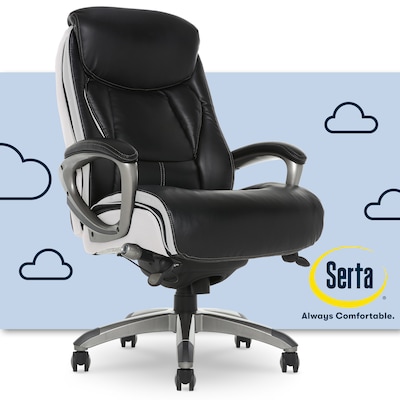 Serta Lautner Ergonomic Bonded Leather Swivel Executive Chair, Black/Cream (44942)