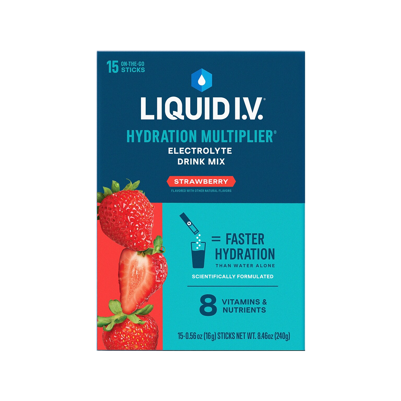 LIQUID I.V. Hydration Multiplier Strawberry Electrolyte Drink Mix, 0.56 oz., 15 Sticks/Pack (LVM-1502)