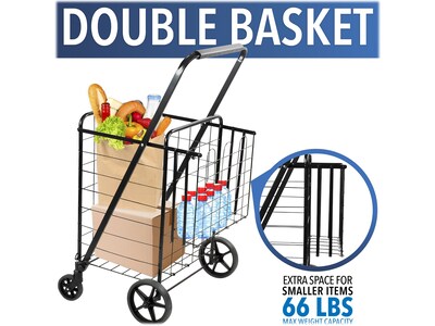 Mount-It! Rolling Utility Shopping Cart with Double Basket, 66 Lbs., Black (MI-907)