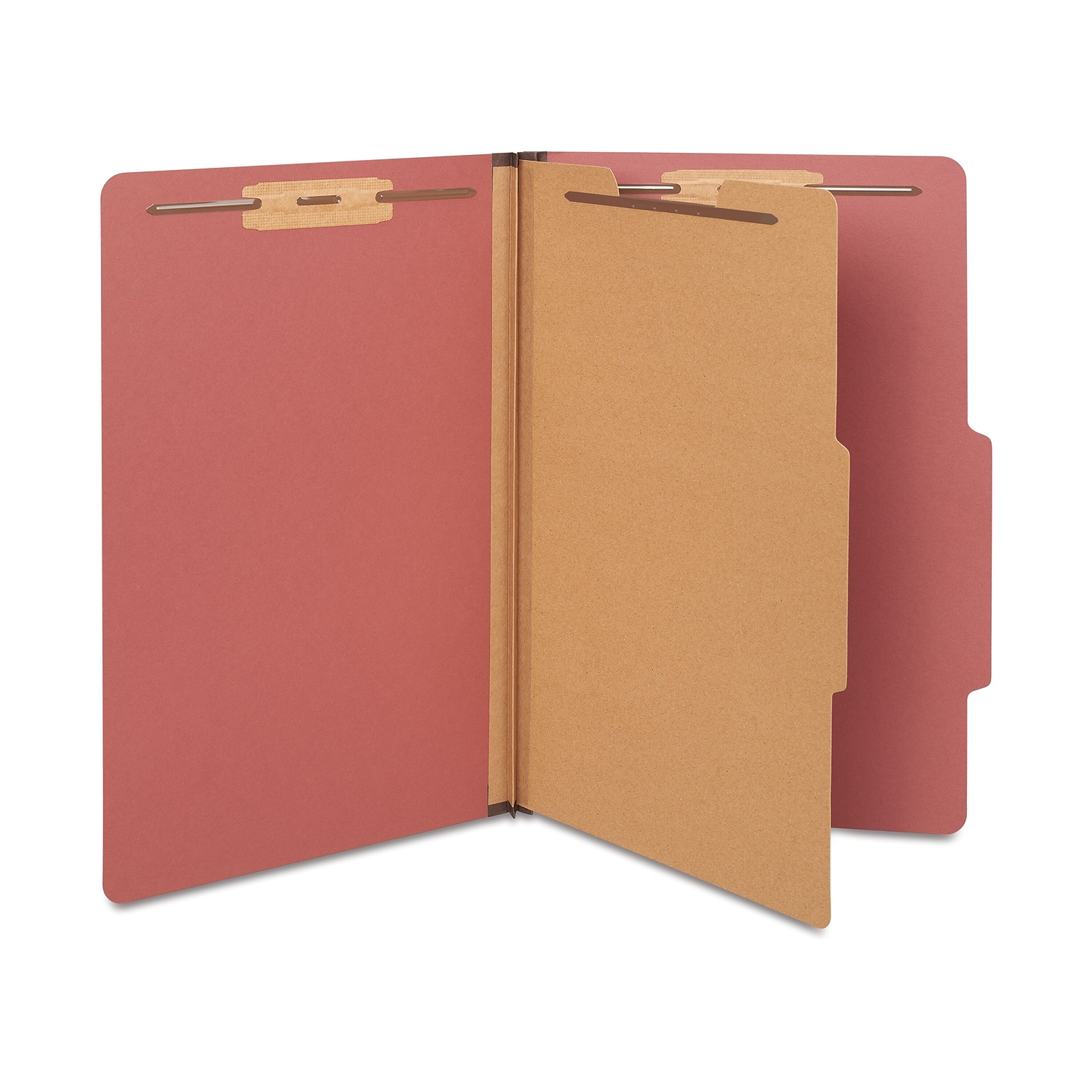 Staples 60% Recycled Pressboard Classification Folder, 1-Divider, 1.75 Expansion, Legal Size, Brick Red, 20/Box