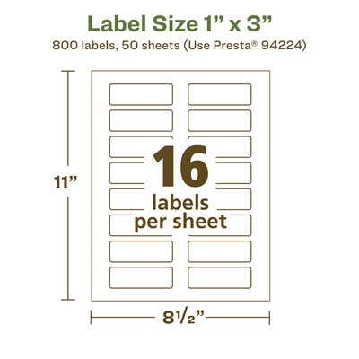Avery EcoFriendly Laser/Inkjet Rectangle Multipurpose Labels, 1" x 3", White, 800/Box (94224)