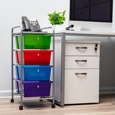Mind Reader 4-Drawer Storage Utility Cart, Metal/Plastic, Multicolored (4DPTROLL-ASST)