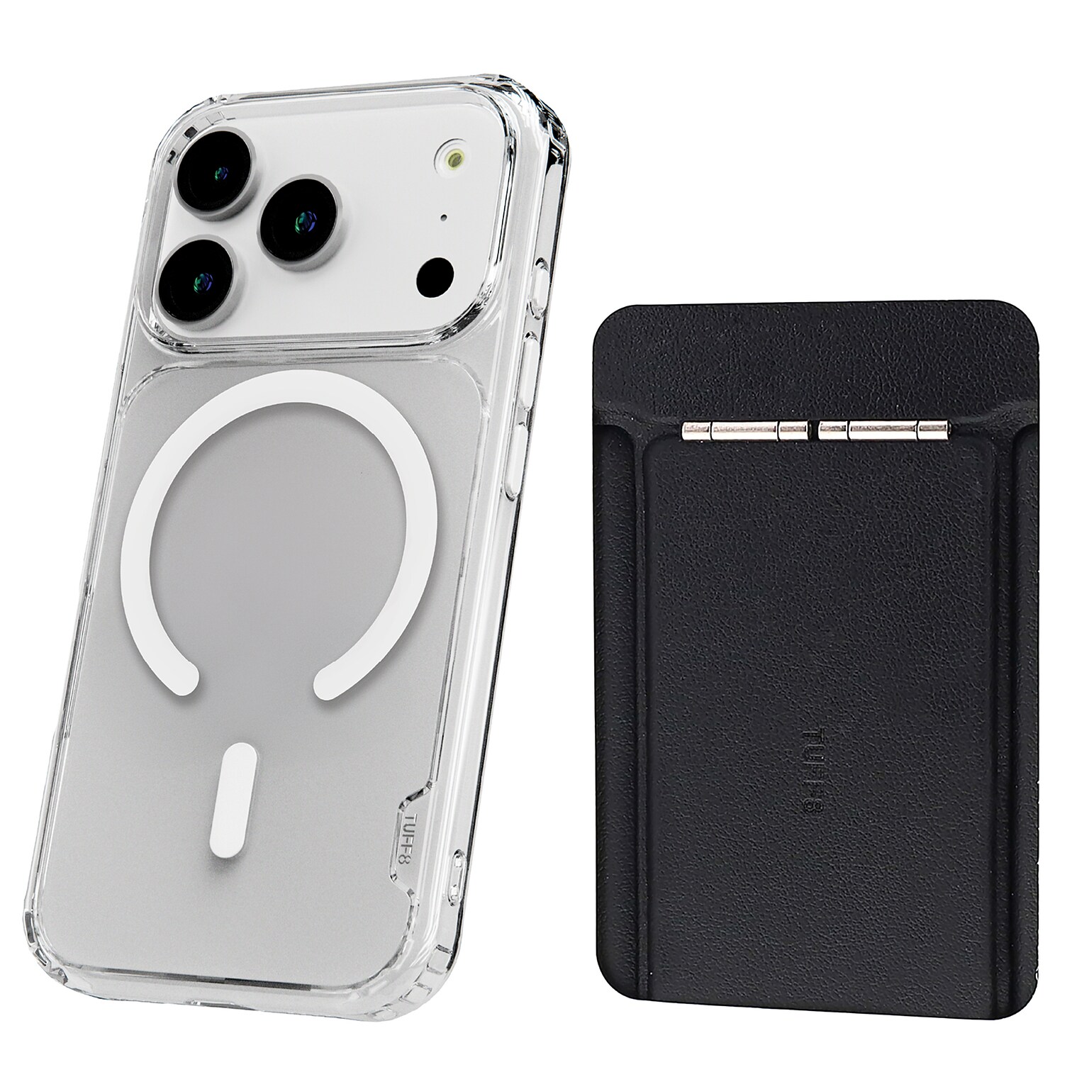 TUFF8 MagSafe Case for iPhone 18 Pro with Foldable Origami Wallet Stand, Clear/Black (KITLIB18PRO11)