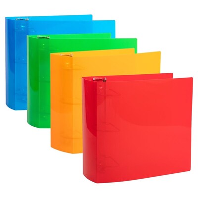 JAM Paper 4" 3-Ring Flexible Poly Binders, Assorted Colors, 4/Pack (PB75245ASSRT)