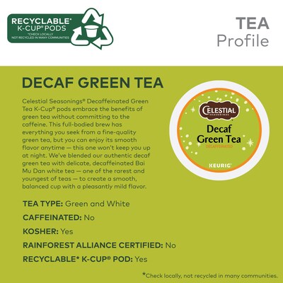 Celestial Seasonings Decaf Green Tea, Keurig K-Cup Pod, 24 Pods/Pack, 4 Packs/Carton (14737CT)