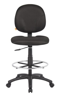 Boss Office Products Armless Fabric Drafting Stool with Swivel Base and Lumbar Support, Black (B1690-BK)