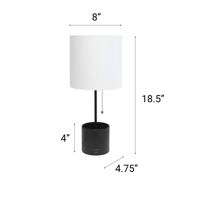Creekwood Home 18.5" LED Table Lamp with USB Port, Black (CWT-1007-BK)
