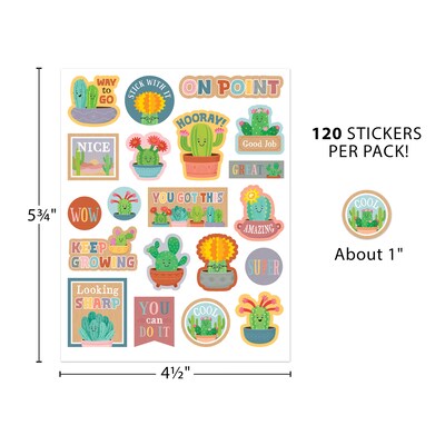 Teacher Created Resources Happy Cactus Crew Stickers, Multicolored, 120/Pack, 12/Packs/Bundle (TCR6962-12)