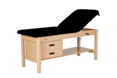 Aristo Wood Physician Adjustable Exam Table with Shelf, 2 Drawer Cabinet, Paper Cutter, Holder, 500lbs. Capacity, Black