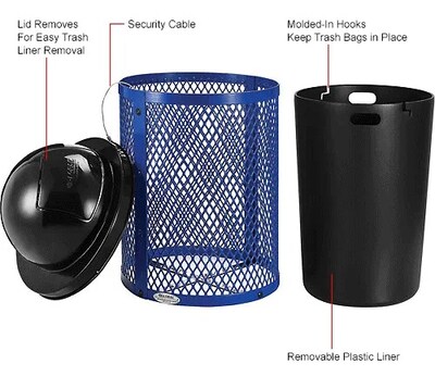 Global Industrial Outdoor Steel Diamond Trash Can w/ Dome Lid, 36 Gallon, Blue (261948BL)