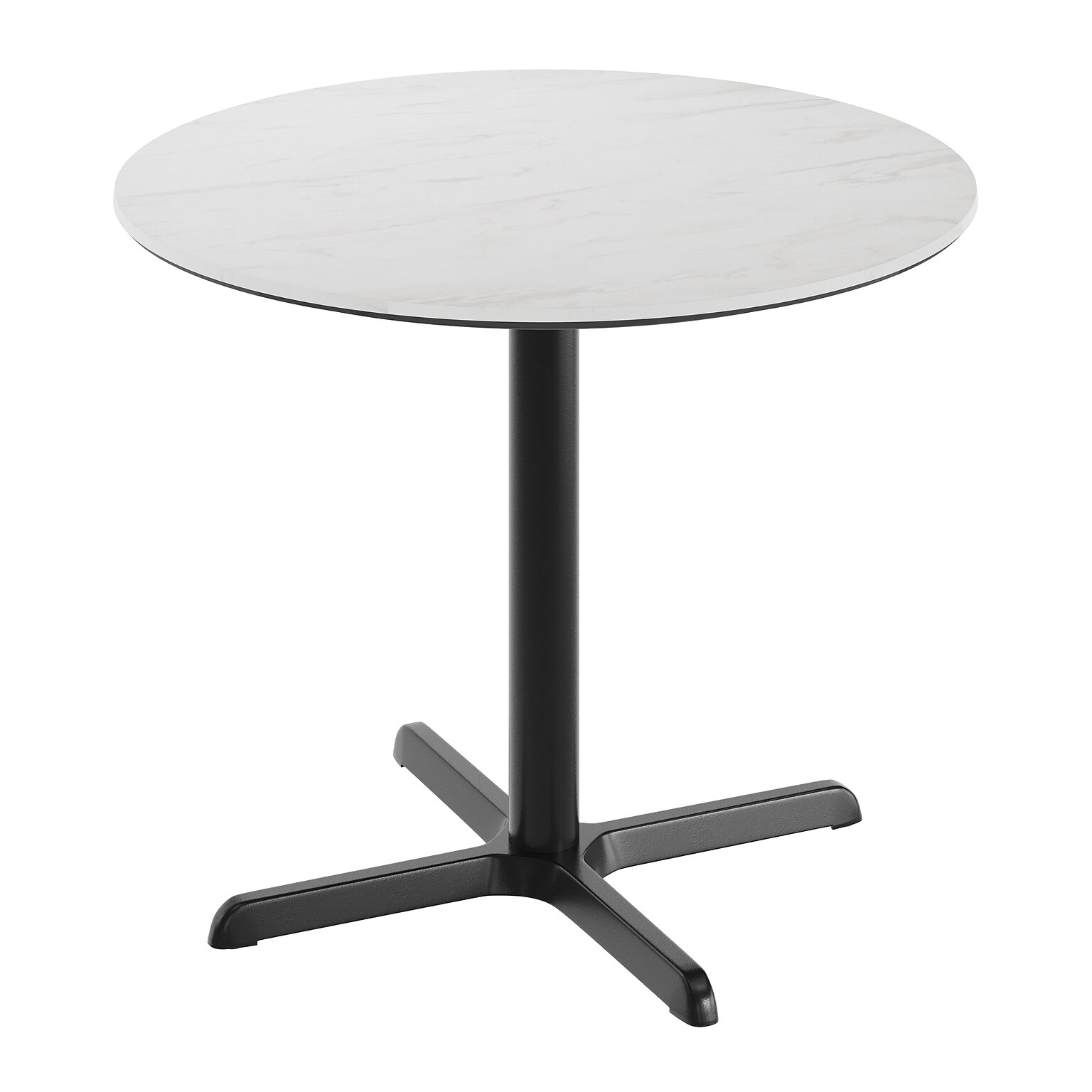 Flash Furniture Acadia 36 Round Wooden Dining Table with X-Base, White Faux Marble/Black Base (STRD36WMAT3030)
