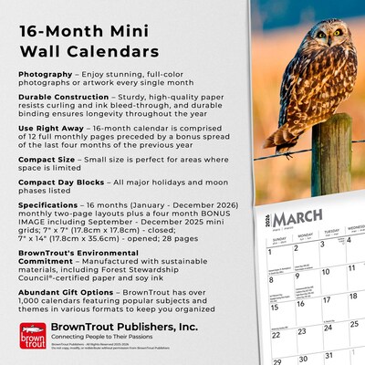 2026 BrownTrout Owls 7" x 7" Monthly Wall Calendar (9798330705047)