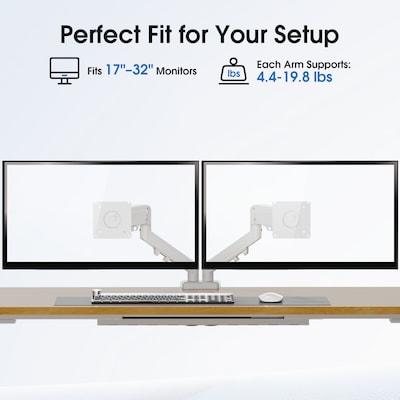 FlexiSpot MA1 Adjustable Dual Arms, Up to 32" Monitors, White (MA1W-D-DP)