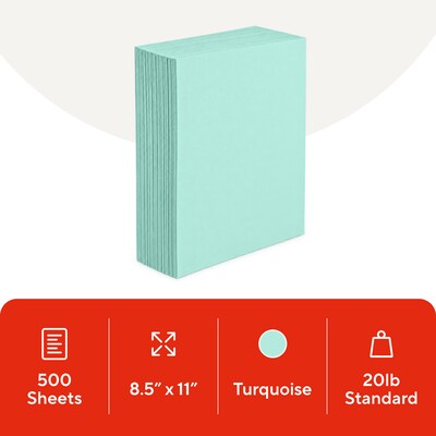 Staples Pastel Color Copy Paper, 20 lbs., 8.5 x 11, Turquoise, 500 Sheets/Ream