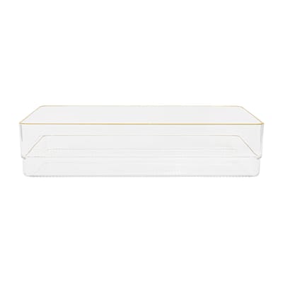 Martha Stewart Kerry Plastic Stackable Office Desk Drawer Organizer, Clear/Gold, 3/Set (BEPB8974G3CG