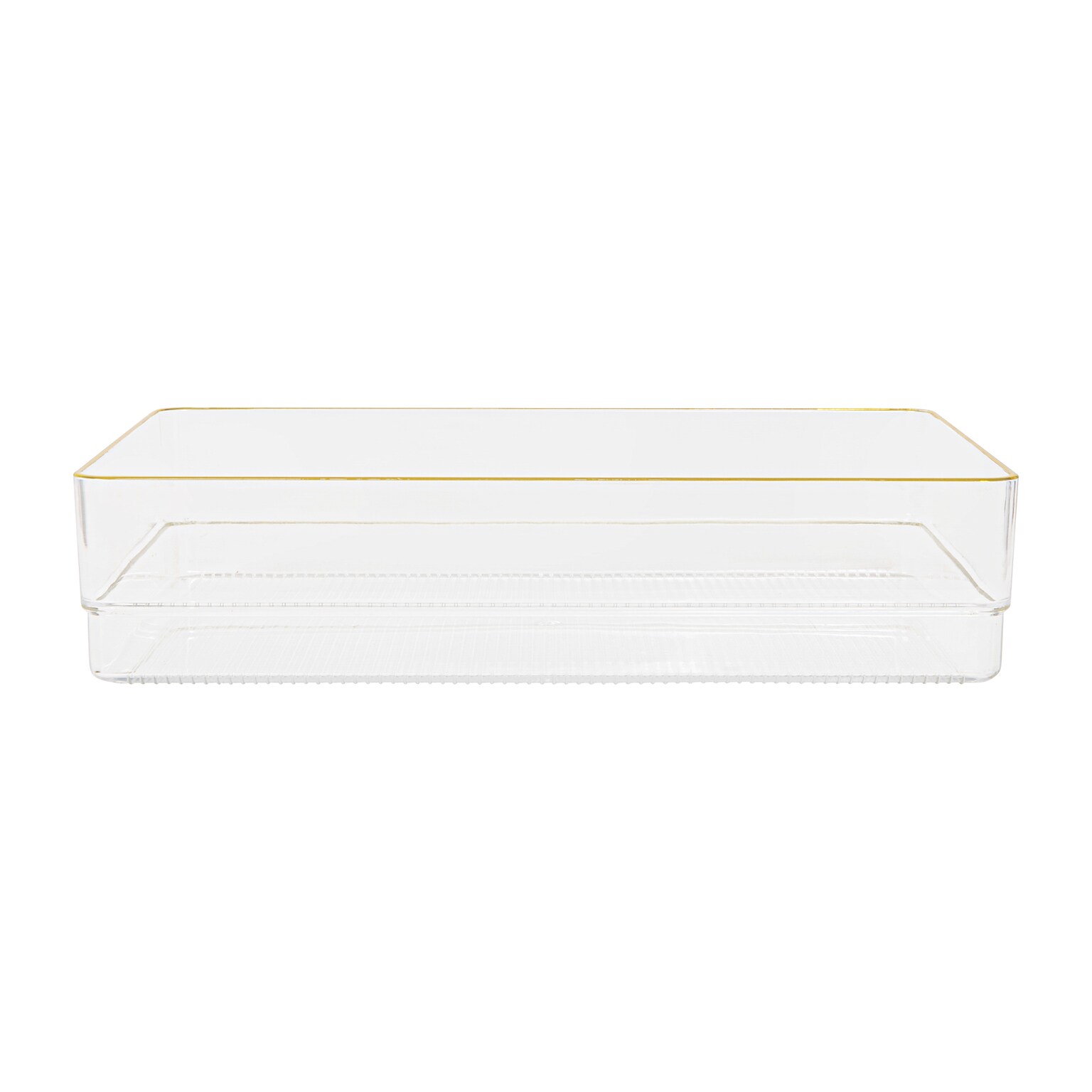 Martha Stewart Kerry Plastic Stackable Office Desk Drawer Organizer, Clear/Gold, 3/Set (BEPB8974G3CGD)