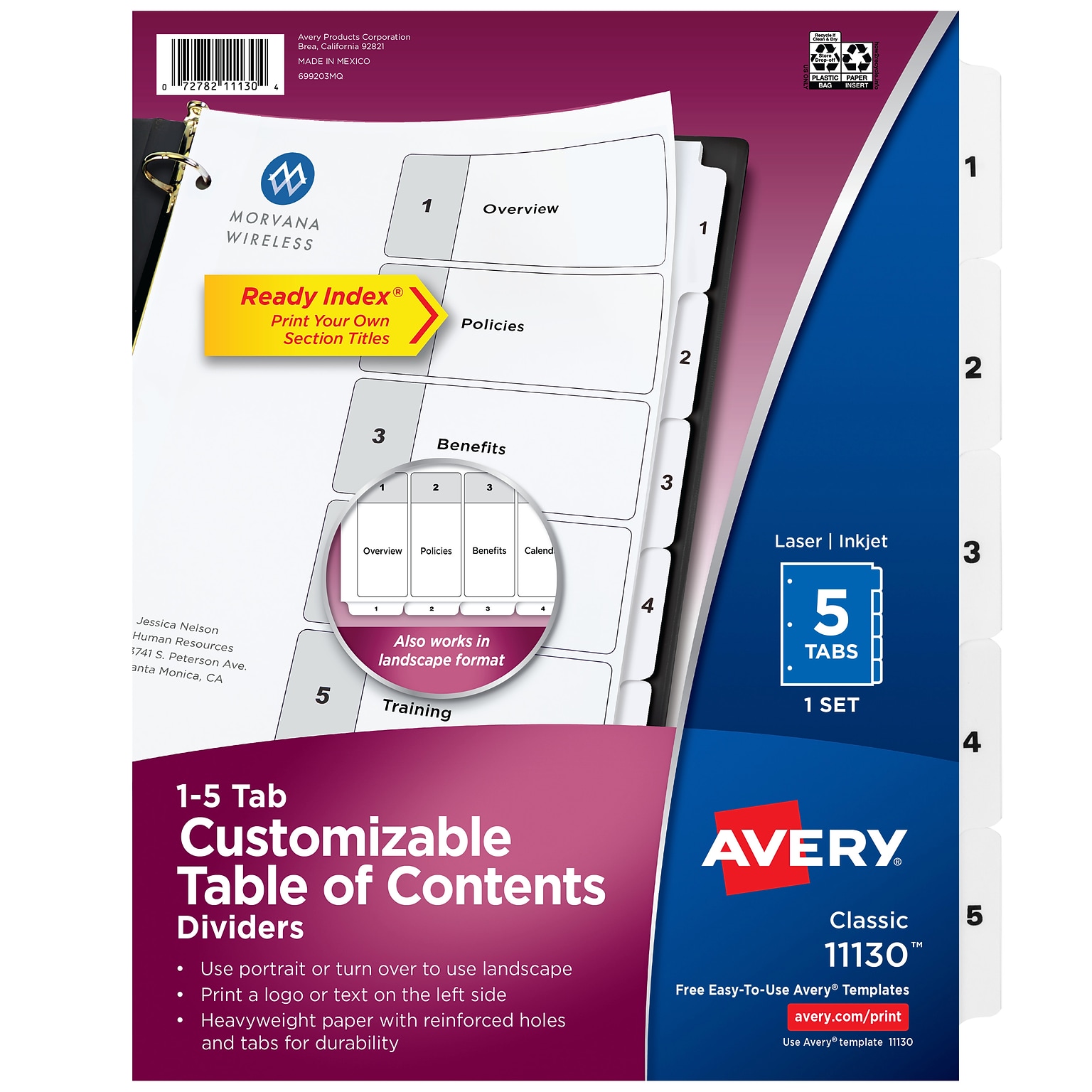Avery Ready Index Table of Contents Paper Dividers, 1-5 Tabs, White (11130)