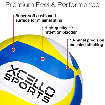 Xcello Sports Volleyballs with Pump, Green/Navy/Yellow and Blue/Yellow/White, 6/Pack (XS-VB-6-ASST-3
