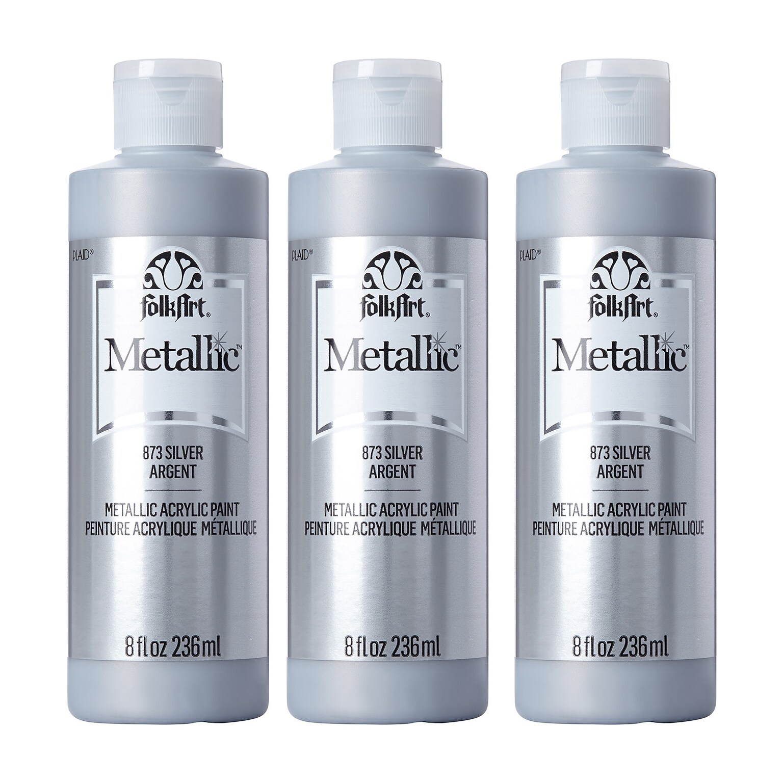 FolkArt Acrylic Paint Metallic, 8oz., Silver, 3/Pack (FLK873-3)