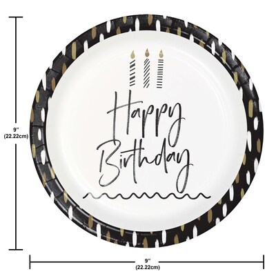 Creative Converting Golden Wishes Birthday Plates and Napkins Kit, Black/Gold, Serves 16 (DTC9506E2G)
