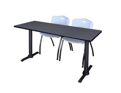 Regency Seating Cain 60 x 24 Training Table, Grey & 2 M Stack Chairs, Grey (MTRCT6024GY47GY)