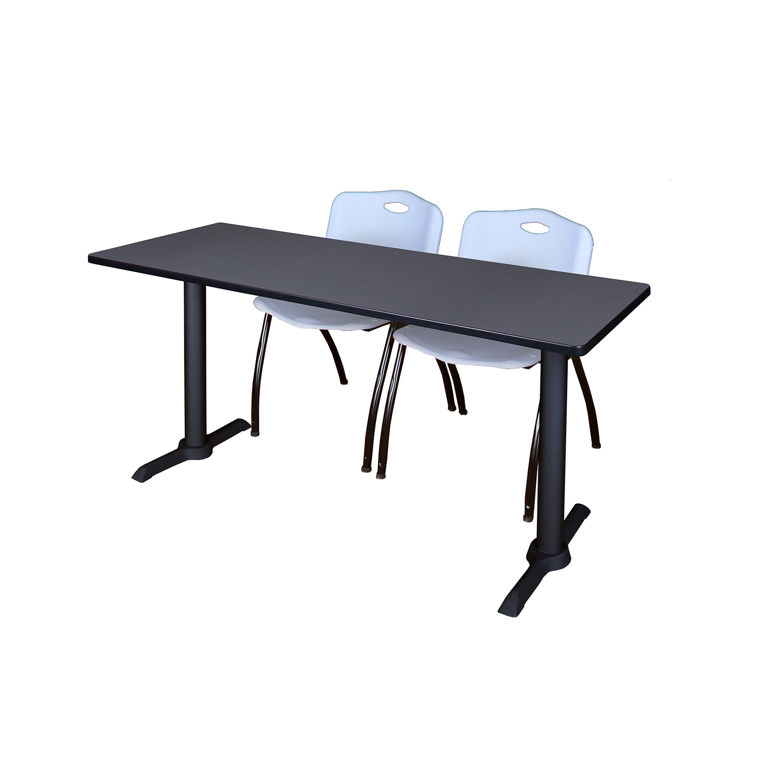 Regency Seating Cain 60 x 24 Training Table, Grey & 2 M Stack Chairs, Grey (MTRCT6024GY47GY)