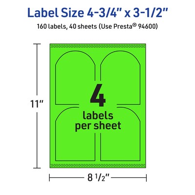 Avery Decorative Edge Multipurpose Labels, 4.75" x 3.5", Neon Green, 160/Pack (94600)